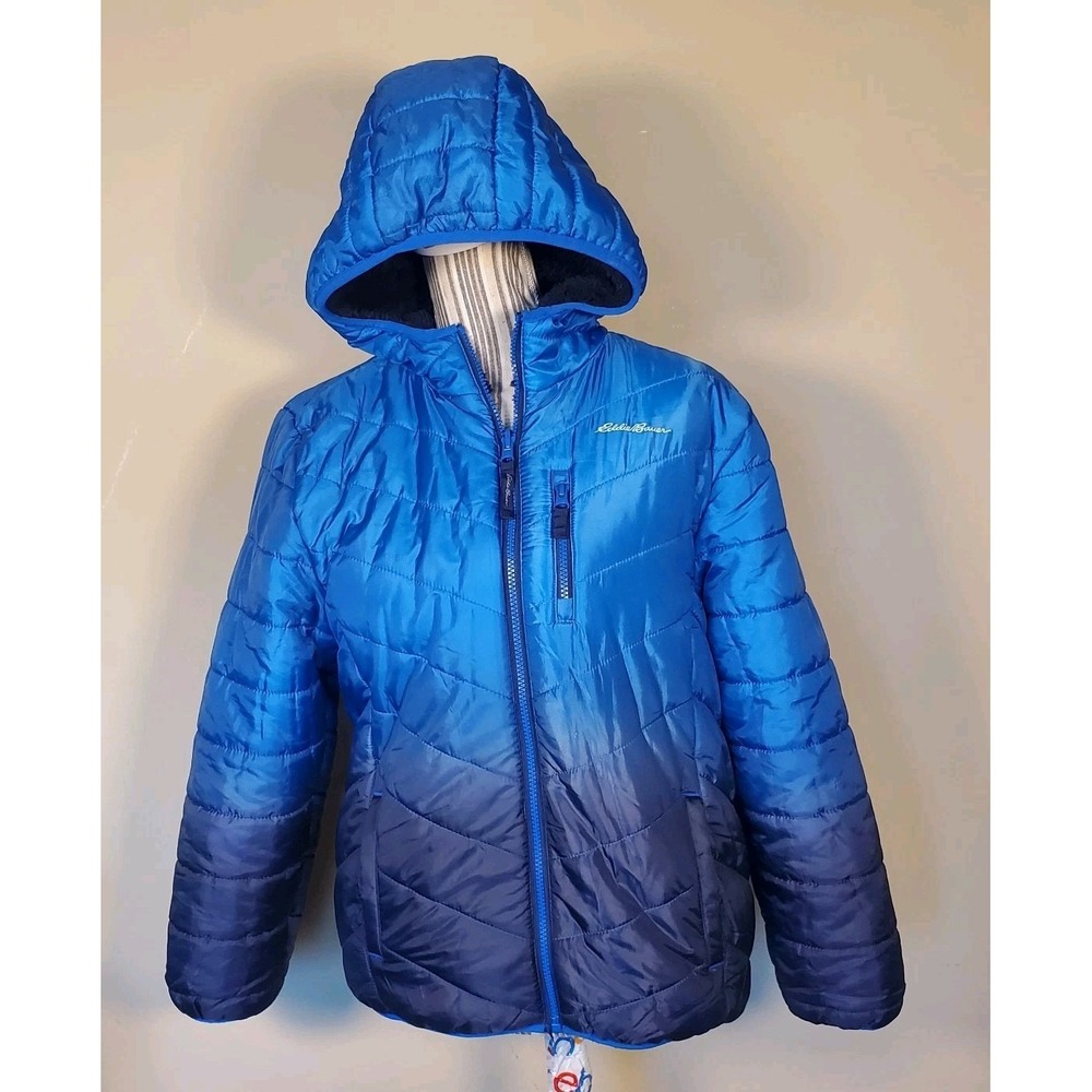 Eddie Bauer reversible jacket puffer fleece lined xl Youth‎ Or Women Sz S Blue